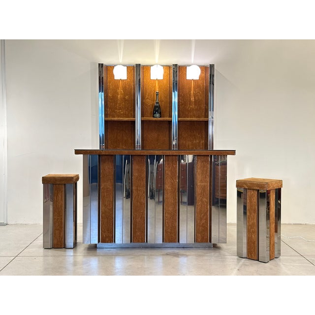 Vintage Steel Bar Cabinet and Stools, 1970s, Set of 4 For Sale - Image 16 of 18