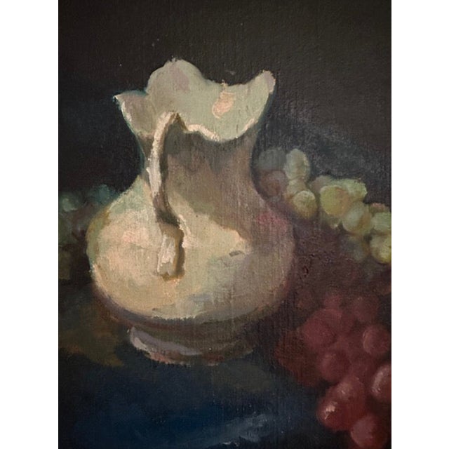 Early 20th Century Vintage Still Life Grapes & Pitcher, Oil on Canvas For Sale - Image 5 of 7