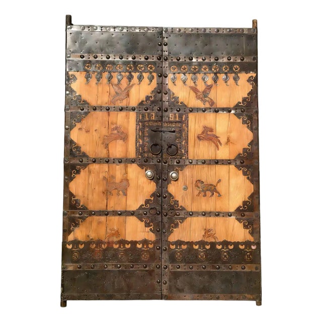 19th Century Pair of Chinese Wood Doors With Iron Accents For Sale