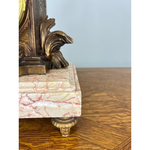 Gold French Art Nouveau Style Bronze Mantel Clock Garniture For Sale - Image 8 of 16