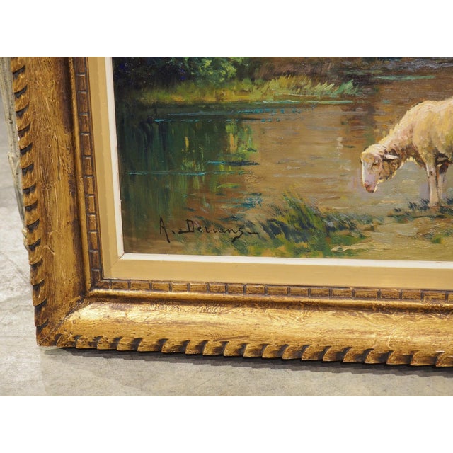 19th Century French Pastoral Oil Painting, the Shepherd and His Flock by Derians For Sale - Image 4 of 18