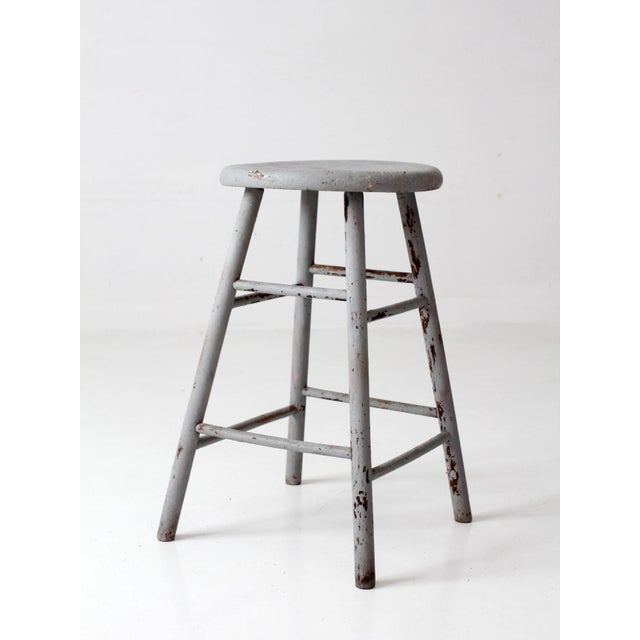 Gray Antique Gray Painted Wood Stool For Sale - Image 8 of 13