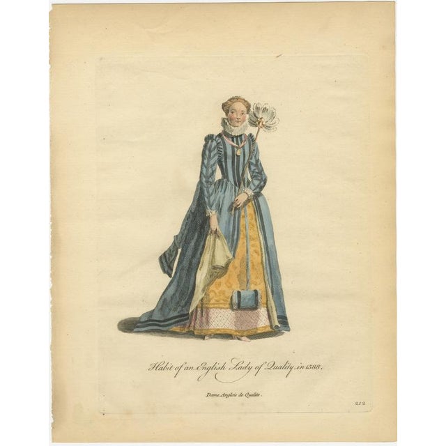 Jefferys, English Lady of Quality in 1588 with Feather Fan, 1757, Engraving For Sale - Image 3 of 9