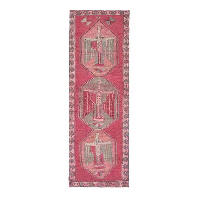 1970s Vintage Turkish Oushak Handmade Wool Cotton Pink Runner Rug For Sale