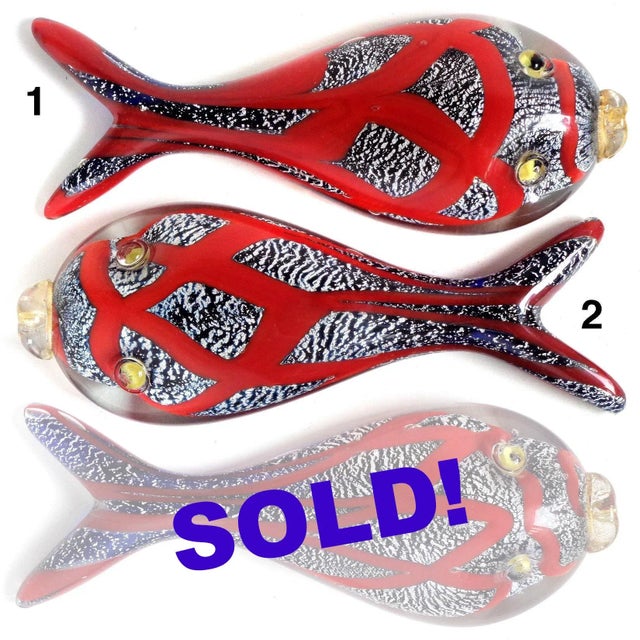 Murano Vintage Murano Blue Red Gold Silver Flecks Italian Art Glass Fish Paperweight Figurine Sculpture For Sale - Image 4 of 5
