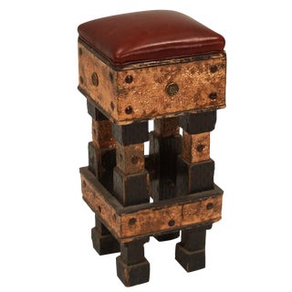Circa 1960 Hand Carved Hammered Metal Bar Stool For Sale