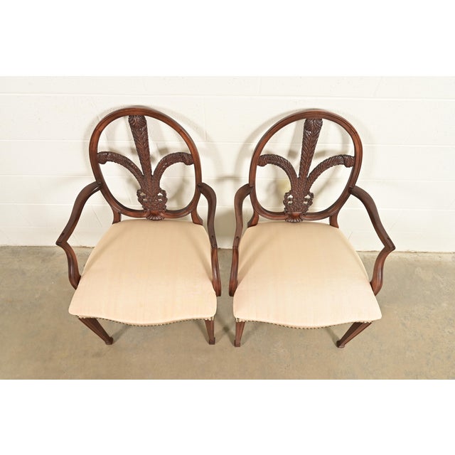 1930s Romweber Antique French Regency Louis XVI Carved Mahogany Armchairs or Dining Chairs, Pair For Sale - Image 5 of 14