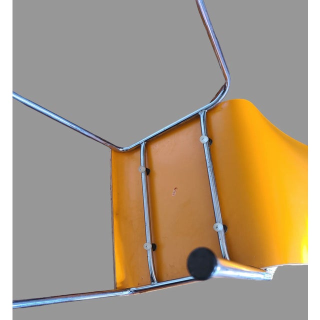 Late 20th Century Vintage Set of 6 Dining Room Stackable Mid-Century Modern Orange Plywood Formica Chairs For Sale - Image 10 of 11