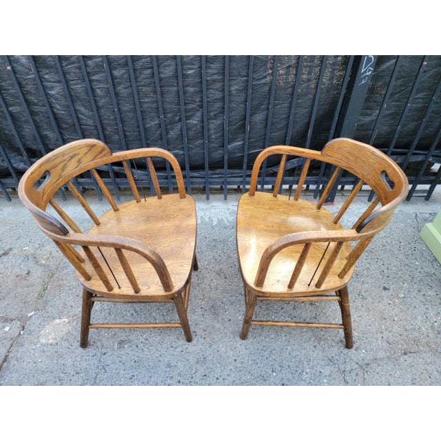 1980s Vintage Arts & Crafts Windsor Oak Wood Chairs- a Pair For Sale - Image 11 of 18