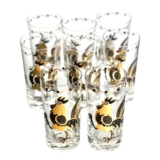 Hollywood Regency Mid 20th Century Hollywood Regency Rooster Highball Glasses - Set of 8 For Sale - Image 3 of 5