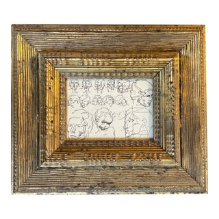 1940’s Original Abstract Life Study Ink Drawing Chunky Gold Frame For Sale