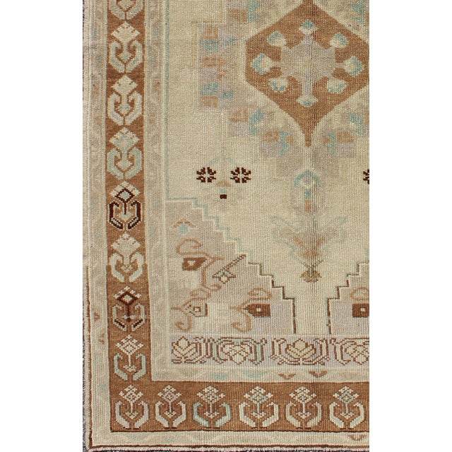 Tribal Vintage Turkish Oushak Rug With Soft Beige, Muted Blue, and Warm Brown For Sale - Image 3 of 6