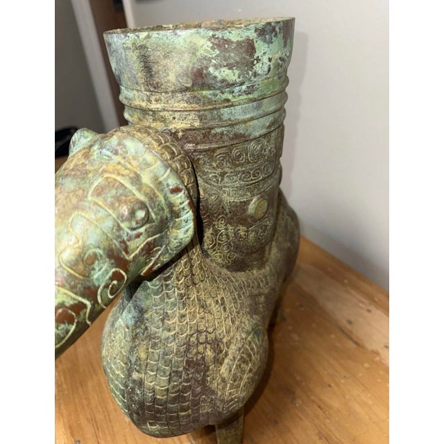 Early 20th Century Archaistic Chinese Ram Zun Applied and Natural Patina Pre 1930 Post 1900 For Sale - Image 5 of 11
