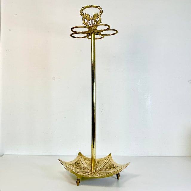 Brass 1950s Vintage English Chippendale Hollywood Regency Brass Trompe L’Oeil Umbrella Stand For Sale - Image 8 of 13