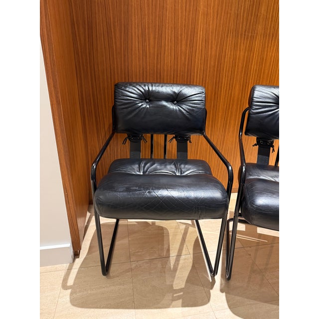 Guido Faleschini Set of 6 I4 Mariani Tucroma Chairs in Black Leather by Guido Faleschini For Sale - Image 4 of 15