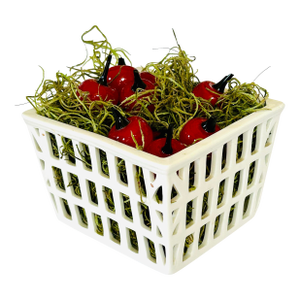 White Porcelain Basket With Murano Cherries