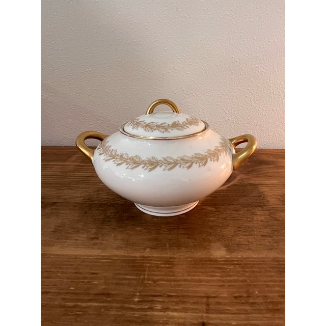 Shabby Chic Mid 20th Century Limoges France G.D.&Cie Avenir Gold Gilt Lidded Sugar For Sale - Image 3 of 11