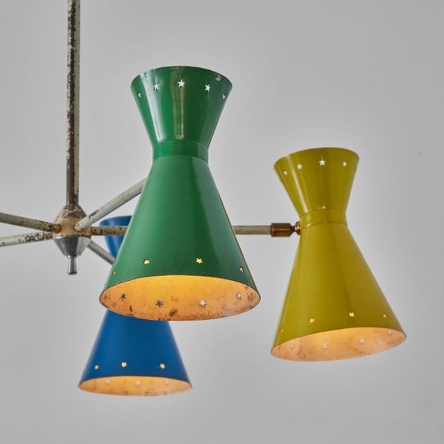Metal Rare 1950s Robert Mathieu 5-Shade Multi Color Chandelier For Sale - Image 7 of 13