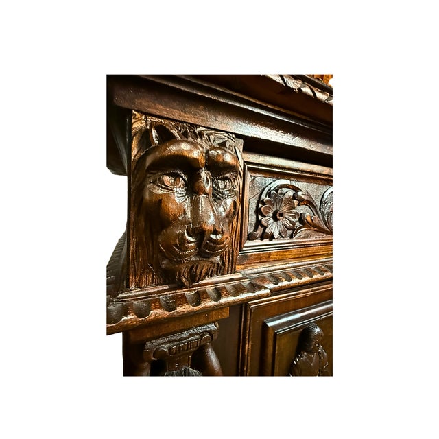 Coffee **Rare Antique Masterpiece**Renaissance Revival Sideboard in Solid Walnut*Carved Lions and Griffins** For Sale - Image 8 of 12