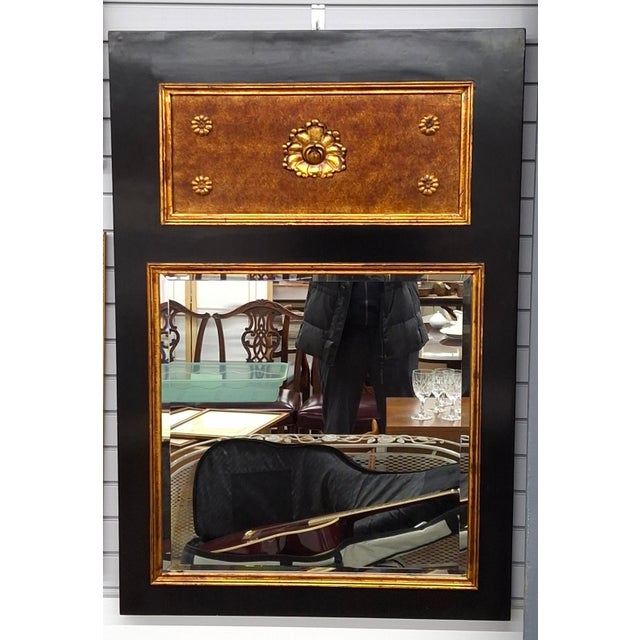A 20th Century Biedermeier Style Partial Gilt and Ebonized Wood Trumeau Mirror. Solid wood backing. Great vintage...