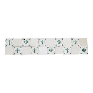 1900s Portuguese Fleur-De-Lis & White Large Antique Tiles Set of Twenty For Sale