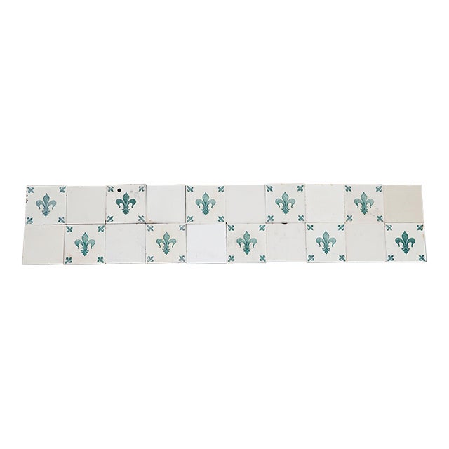 1900s Portuguese Fleur-De-Lis & White Large Antique Tiles Set of Twenty For Sale