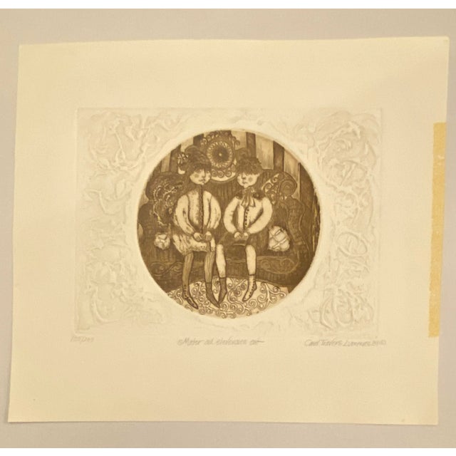 Etching by New England artist Carol Travers Lummus. embossed etching on paper "Mater ad Elevenses Est" pencil signed,...