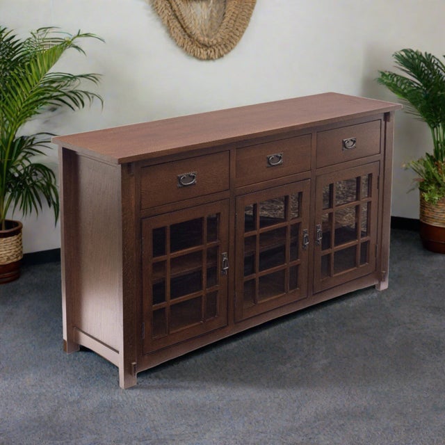 (Micheal's Cherry) Craftsman Mission Solid Oak Sideboard - 65" - Micheal Cherry For Sale - Image 18 of 18