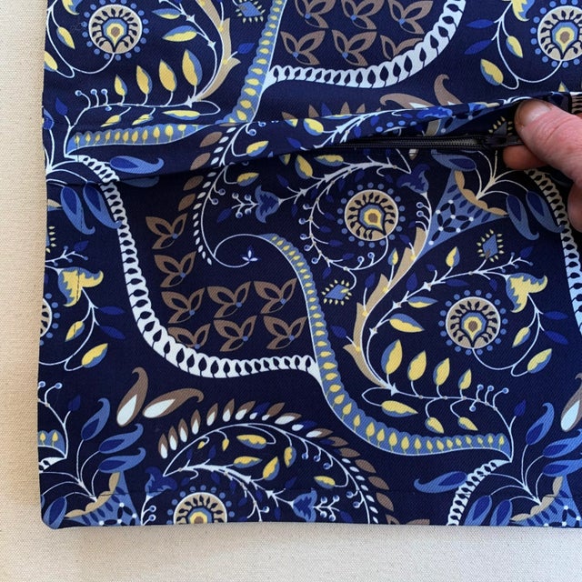 Designer Vicki Payne Free Spirit Blue Brown Tan Yellow Modern Botanical Paisley Leaves Pillow Covers- Pair For Sale - Image 4 of 5