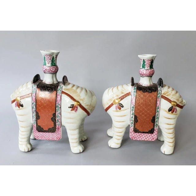 Chinese 1970s Porcelain Mottahedeh Winterthur Elephant Candle Holders - a Pair For Sale - Image 3 of 8