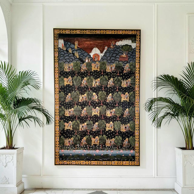 Monumental Indian painting in the Nathdwara tradition depicting Krishna with attendant gopis across a multi-register...