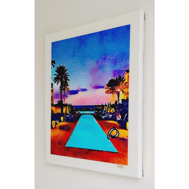 Tropical Island Sunset - Contemporary Swimming Pool Art Digital Watercolor Print by Suzanne MacCrone Rogers For Sale - Image 4 of 6