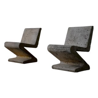 Concrete Zig Zag Chairs, France, 1970s, Set of 2 For Sale