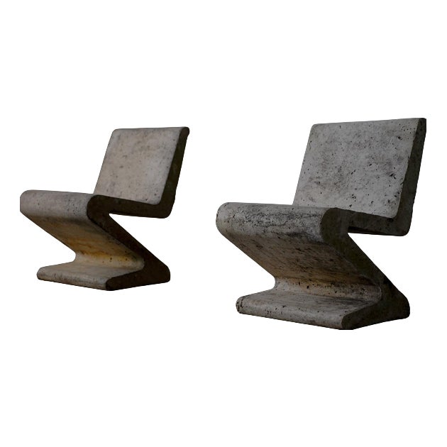 Concrete Zig Zag Chairs, France, 1970s, Set of 2 For Sale