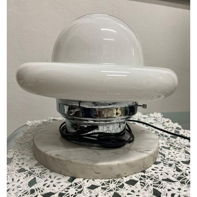1970s Space Age UFO Table Lamp in Steel with Marble and Opaline Glass, 1970s For Sale - Image 5 of 14