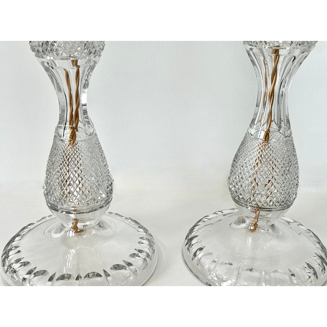 Early 20th Century Wheel Cut Glass Candlestick Lamps - a Pair For Sale - Image 15 of 18