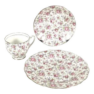 Vintage Royal Standard, Bone China-Chintz-Teacup, Saucer and Dessert Plate Set- 3 Pieces