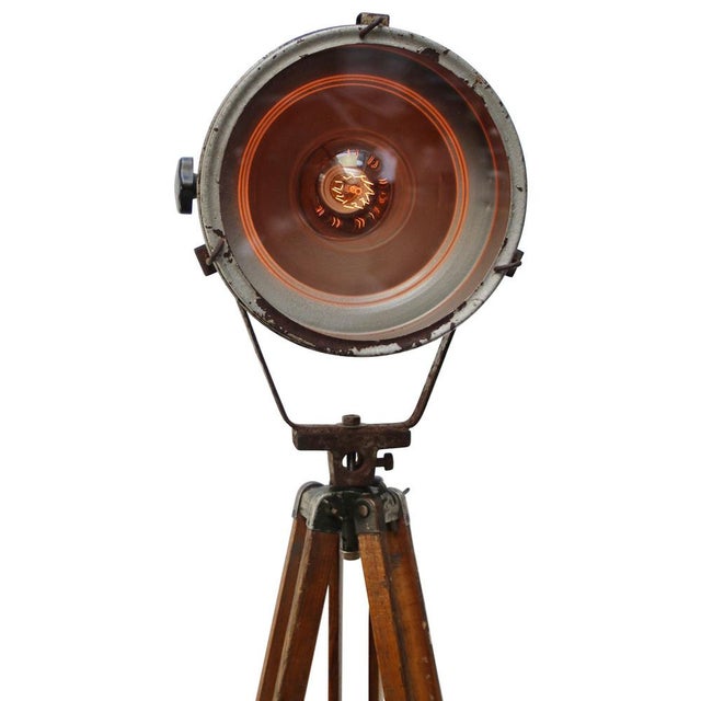 Industrial Vintage Industrial Clear Glass and Wooden Floor Lamp For Sale - Image 3 of 7