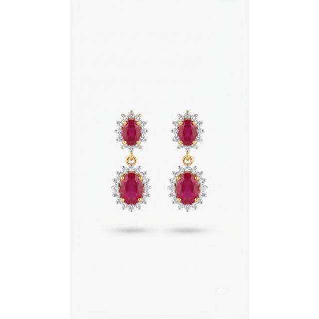 2020s Natural Ruby 2.82cts & Diamond 0.51cts Earring in 14k Gold For Sale - Image 5 of 8