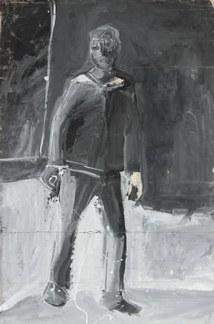 Jane Rades Monochromatic Expressionist Figure Acrylic Painting, 20th Century