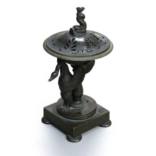 Neoclassical Antique Neoclassical Bronze Figural Sensor With Dolphin & Swan Circa 1890 For Sale - Image 3 of 9