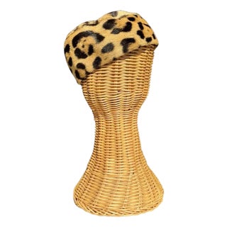 Vintage Miss Alice Leopard Print Fur Pillbox Hat For Sale