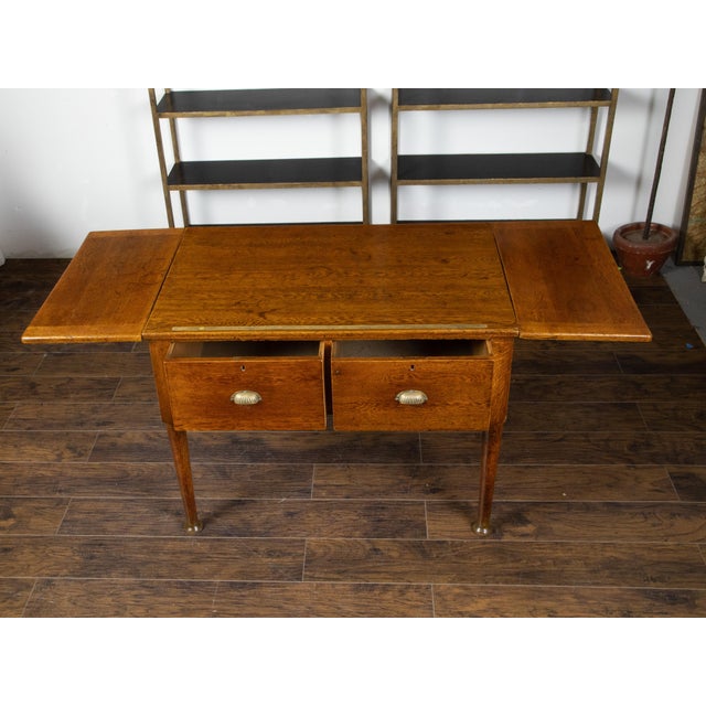Brown English 19th Century Oak Drop Leaves Draper's Table with Brass Measuring Tape For Sale - Image 8 of 12