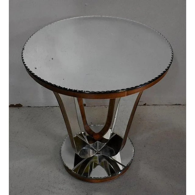 Mid-Century Modern Small Mirrored Glass & Walnut Side Table, 1940s For Sale - Image 3 of 18