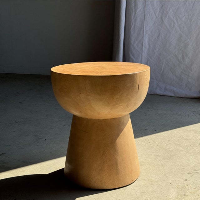 Wood Side Table with Hemispherical Top in Beige Mango Wood, 1980s For Sale - Image 7 of 18