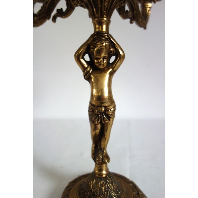 Gold Cherub Candlesticks in Gilded Bronze, Early 20th Century, Set of 2 For Sale - Image 8 of 14
