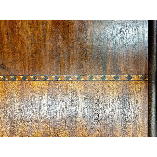 Wood 1920s Spanish Revival Inlaid Walnut Parlor Side Table With Hand-Carved Notched Rim For Sale - Image 7 of 10