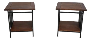 Pair Stickley Charleston Forge Oak Iron End Tables