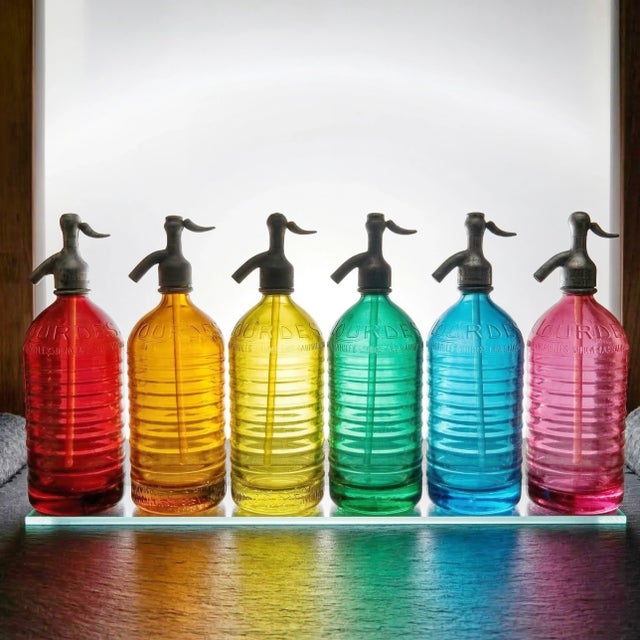 Mid-Century Modern 6 Vintage Seltzer Bottles, Hand-Restored, the Spectrum Collection For Sale - Image 3 of 4