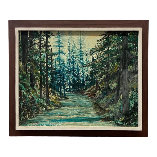 Mid-20th Century Oil Painting "Woods" by Del Kay - Pacific Northwest Forest Landscape For Sale